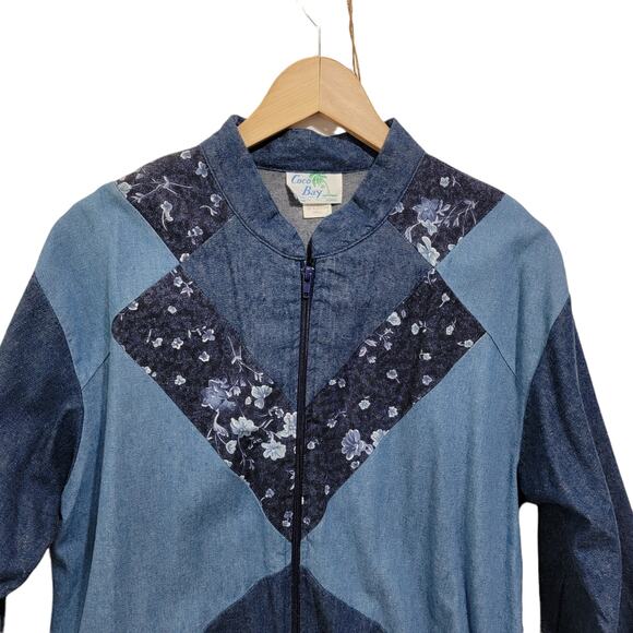 Vintage Coco Bay Miami Womens Mixed Print Chambray Full Zip Jacket Denim 80s SM - Picture 3 of 8